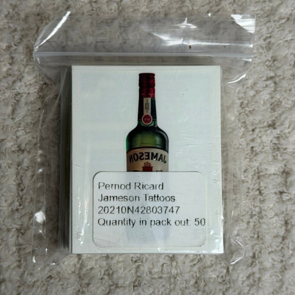 Jameson Irish Whiskey Temporary Tattoos Bulk Pack of 50 Pernod Ricard Promo